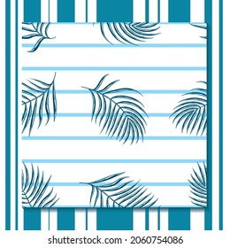 Vector tropical seamless pattern with palm leaves and blue line on white background. Fashionable seamless tropical pattern design for textile print