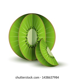 Vector tropical summer exotic fruit paper cut volumetric. Origami. Isolated color object on white background. Green citrus kiwi and lobule