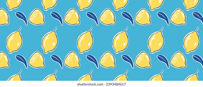 Vector tropical summer fruit lemons seamless pattern background 