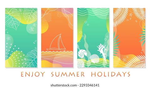 Vector Tropical Summer Greeting Card Set Isolated On A White Background.