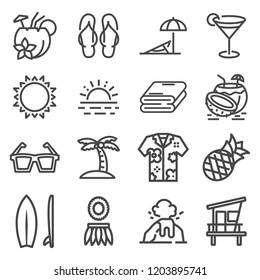 Vector Tropical summer, hawaii icon set with white background