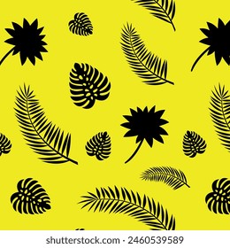 vector tropical summer pattern with different species of plants