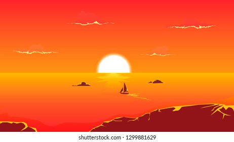 vector tropical sunset sea