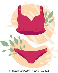 Vector tropical swimsuit illustration. Flat design doodle swimming suit. Beach vacation fashion swimwear. 