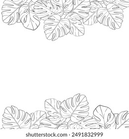 Vector tropical template with monstera leaves. Graphic hand draw, arrangements, Summer botanical. background. Black circuit silhouette