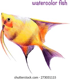 Vector tropical watercolor yellow fish