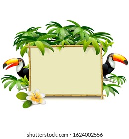 Vector Tropics Frame with Toucan isolated on white background