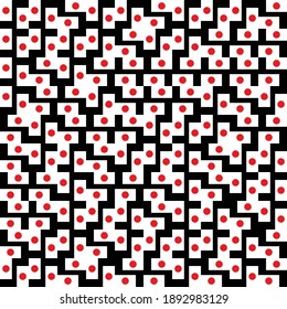 Vector truchet geometric abstract Japan flag seamless pattern background. Red, white, black backdrop with random tiled rectangular shapes of japanese country symbol. Repeat for travel concept