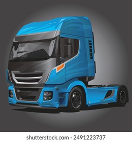 Vector truck. Blue truck. Automobile. Cargo carrier. Transport company. Banner for transportation
