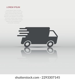 Vector truck, car icon in flat style. Fast delivery service shipping sign illustration pictogram. Car van business concept.