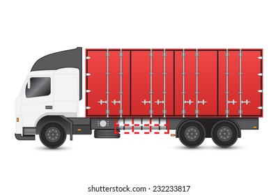 Vector of truck and cargo container for shipping and transportation isolated on white background.