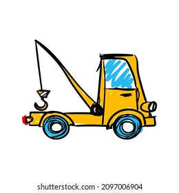 vector truck crane icon children's drawing, doodle, isolated