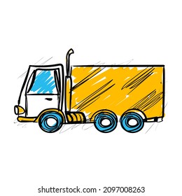 vector truck icon, children's drawing, doodle, isolated