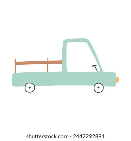 Vector truck isolated on white background. Hand-drawn kids truck.