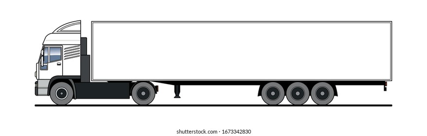 Vector truck, lorry, semitrailer, side view. White blank template truck, semi-trailer for advertising. Freight transportation. Modern flat vector illustration isolated.