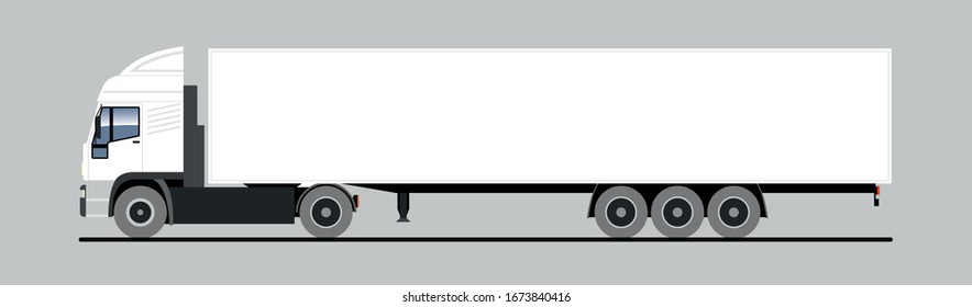 Vector truck, lorry, semitrailer, side view. White blank template truck, semi-trailer for advertising. Freight transportation. Modern flat vector illustration