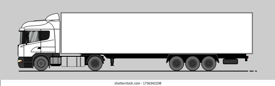 Vector truck, lorry, semitrailer, side view. White blank template truck, semi-trailer for advertising. Freight transportation. Modern flat vector illustration isolated.