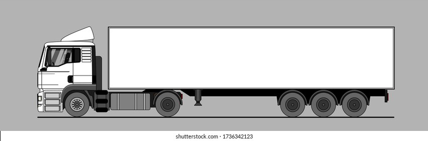 Vector truck, lorry, semitrailer, side view. White blank template truck, semi-trailer for advertising. Freight transportation. Modern flat vector illustration isolated.