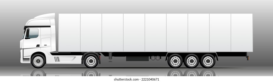 Vector truck, lorry, semitrailer, side view. White blank template truck, semi-trailer for advertising. Freight transportation. Modern flat vector illustration