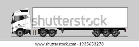 Vector truck, lorry, semitrailer, side view. White blank template truck, semi-trailer for advertising. Freight transportation. Modern flat vector illustration