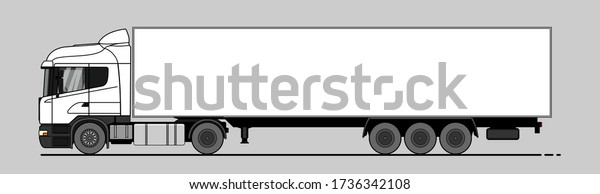 Vector truck, lorry,\
semitrailer, side view. White blank template truck, semi-trailer\
for advertising. Freight transportation. Modern flat vector\
illustration isolated.