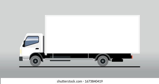 Vector truck, lorry, side view. White blank truck template for advertising. Freight transportation. Modern flat vector illustration
