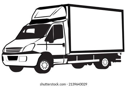 vector truck outline template isolated, The White mini cargo car