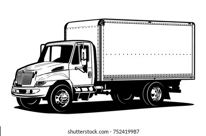 Vector truck outline template isolated on white. Available EPS-8 separated by groups and layers for easy edit.