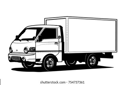 Vector truck outline template isolated on white. Available EPS-8 separated by groups and layers for easy edit.