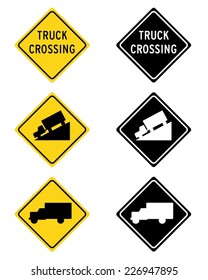 Vector Truck Road Sign Set in Color and Black and White