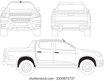 Vector truck S-10 line art from views side back fron