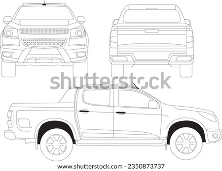 Vector truck S-10 line art from views side back fron