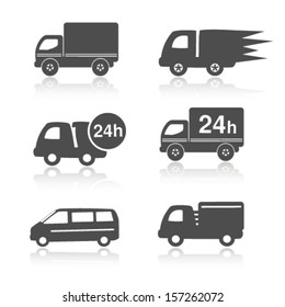 Vector truck symbols with shadow, delivery within 24 hours, car icons