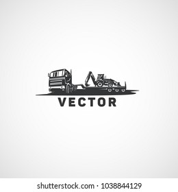 Vector Truck tractor and backhoe.