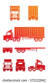 Vector of truck trailer with container  isolated on white background.