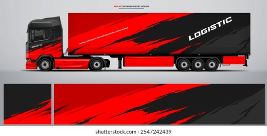 Vector truck trailer livery design  template. Truck Cargo delivering vehicle paintjob. Mock up and design on separate layers vector files.