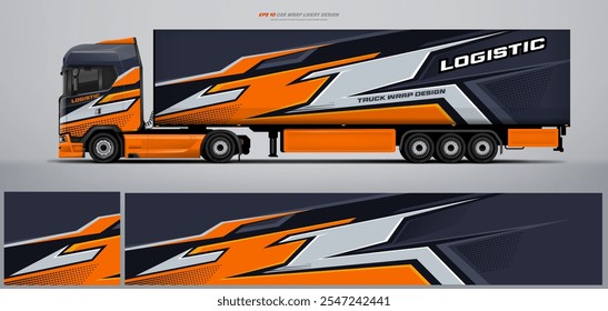 Vector truck trailer livery design  template. Truck Cargo delivering vehicle paintjob. Mock up and design on separate layers vector files.