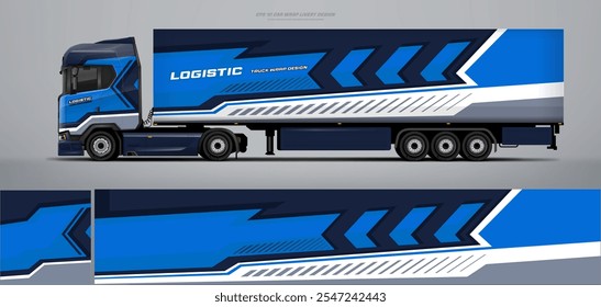 Vector truck trailer livery design  template. Truck Cargo delivering vehicle paintjob. Mock up and design on separate layers vector files.