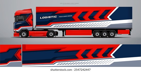 Vector truck trailer livery design  template. Truck Cargo delivering vehicle paintjob. Mock up and design on separate layers vector files.