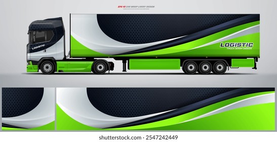 Vector truck trailer livery design  template. Truck Cargo delivering vehicle paintjob. Mock up and design on separate layers vector files.