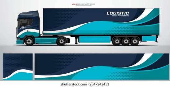 Vector truck trailer livery design  template. Truck Cargo delivering vehicle paintjob. Mock up and design on separate layers vector files.