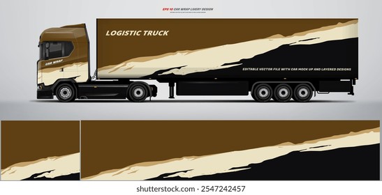 Vector truck trailer livery design  template. Truck Cargo delivering vehicle paintjob. Mock up and design on separate layers vector files.