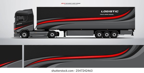 Vector truck trailer livery design  template. Truck Cargo delivering vehicle paintjob. Mock up and design on separate layers vector files.