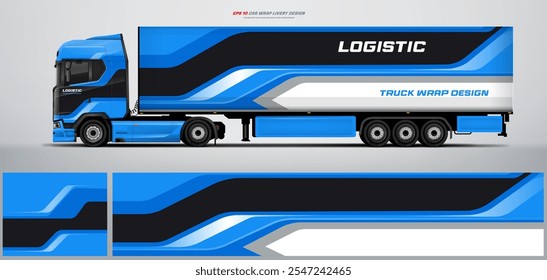 Vector truck trailer livery design  template. Truck Cargo delivering vehicle paintjob. Mock up and design on separate layers vector files.