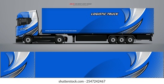 Vector truck trailer livery design  template. Truck Cargo delivering vehicle paintjob. Mock up and design on separate layers vector files.