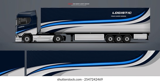 Vector truck trailer livery design  template. Truck Cargo delivering vehicle paintjob. Mock up and design on separate layers vector files.