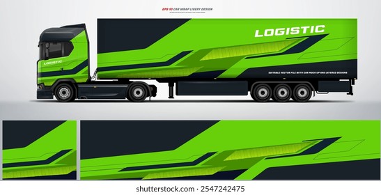 Vector truck trailer livery design  template. Truck Cargo delivering vehicle paintjob. Mock up and design on separate layers vector files.