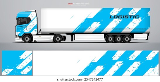 Vector truck trailer livery design  template. Truck Cargo delivering vehicle paintjob. Mock up and design on separate layers vector files.