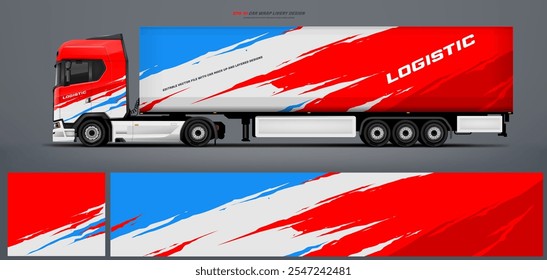 Vector truck trailer livery design  template. Truck Cargo delivering vehicle paintjob. Mock up and design on separate layers vector files.