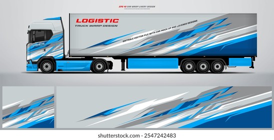 Vector truck trailer livery design  template. Truck Cargo delivering vehicle paintjob. Mock up and design on separate layers vector files.